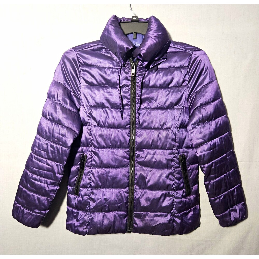 A New Approach ANA Puffer Jacket Womens M Purple Packable Hooded Full Zip